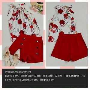 🆕️ 2pc floral halter top with red shorts